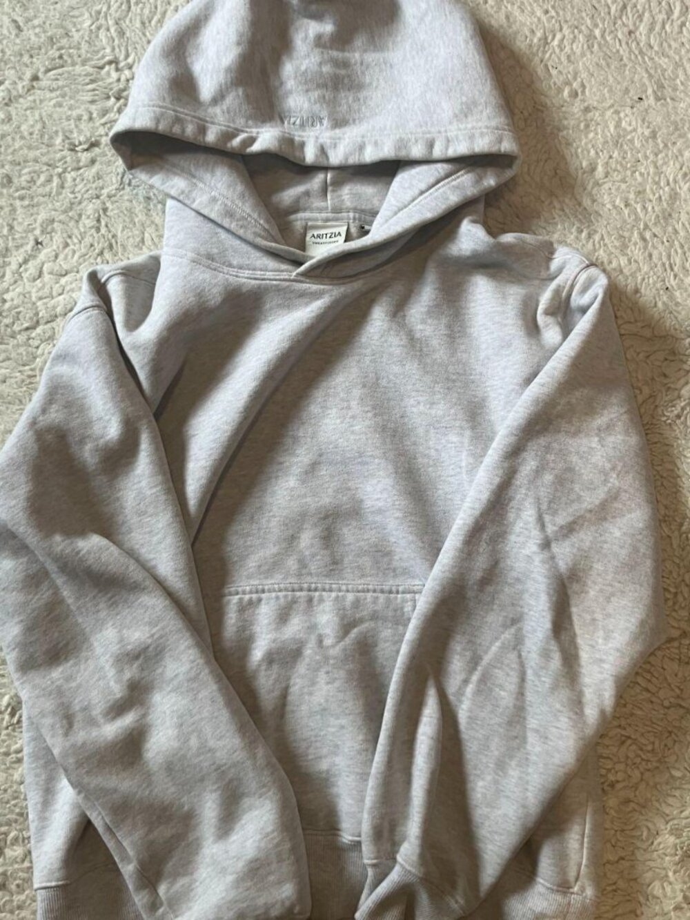 Aritzia Perfect Fit Hoodie in Heather Cloud White size S
